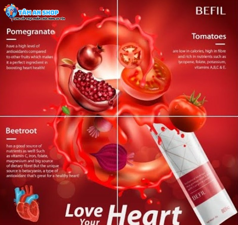  BEFIL tim mạch chứa Lycopene giúp giảm nguy cơ mắc bệnh cao huyết áp.
